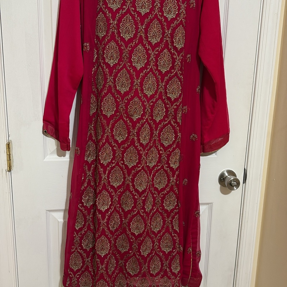 Elegant pink and Gold Embroidered Dress
